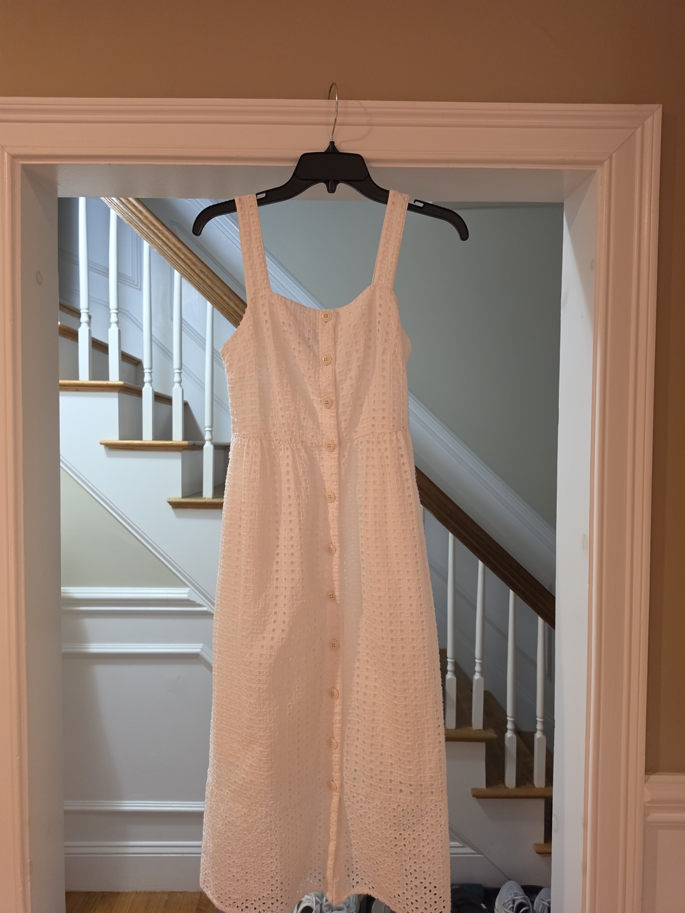 J. Crew White Eyelet Button-Front Midi Dress